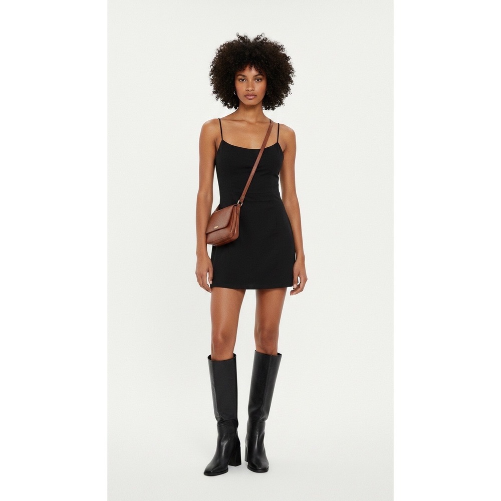 Princess Polly Black Organic Cotton Tie Back Romper Mini Dress US 0